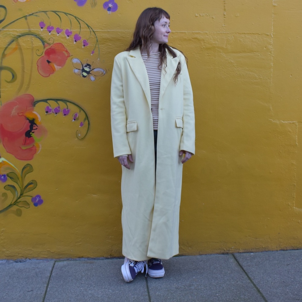 Butter Yellow classic long Women's Coat - Picture 4 of 4